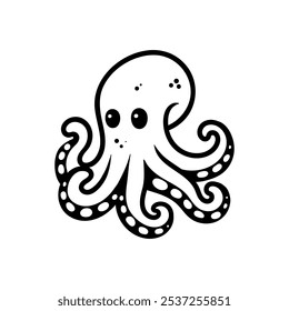 fun octopus logo cartoon drawing coloring line art style sketch classic vintage design illustration