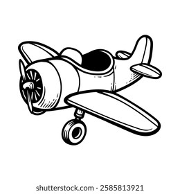 fun old airplane cartoon isolated drawing line style sketch classic vintage design illustration