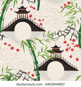 Fun oriental themed seamless patterns 