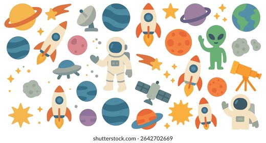 Fun outer space adventure with planets rockets and spacemen creating an engaging cartoon pattern for kids