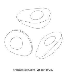 Fun outline of avocados in different poses for coloring. Perfect for kids' activities, food-themed projects, and creative fun on a white background!