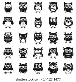 Fun owl icons set. Simple set of fun owl vector icons for web design on white background