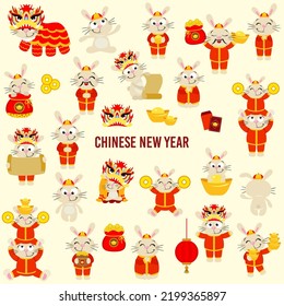 Fun package of rabbit Chinese New Year party with set digital elements

