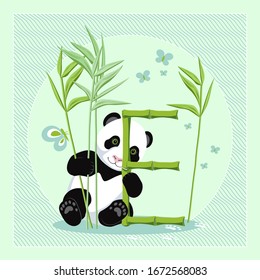 Fun panda learns the letters of the alphabet, the letter E. This pattern is suitable for fabrics, t-shirts, gift wrapping, postcards and other printing surfaces.