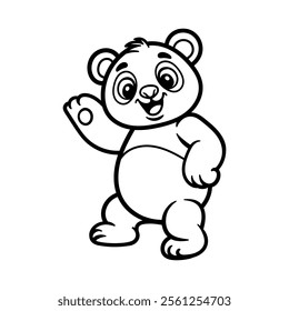 fun panda waving cartoon isolated drawing line art style sketch classic vintage design illustration