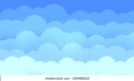 Fun Paper Cut Sky with Clouds. Cartoon Craft Elements