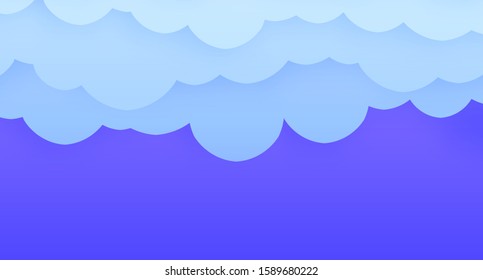 Fun Paper Cut Sky with Clouds. Cartoon Craft Elements