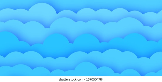 Fun Paper Cut Sky with Clouds. Cartoon Craft Elements