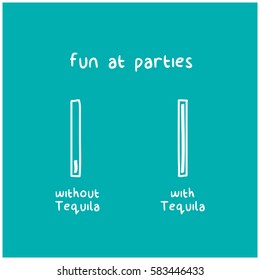Fun at Parties With and Without Tequila (Funny Bar Graph Vector Illustration Concept)