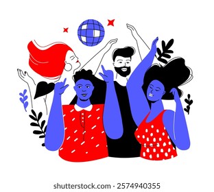 Fun party at the bar - colorful flat design style illustration