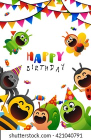 fun party birthday insects and sweets cartoon cute