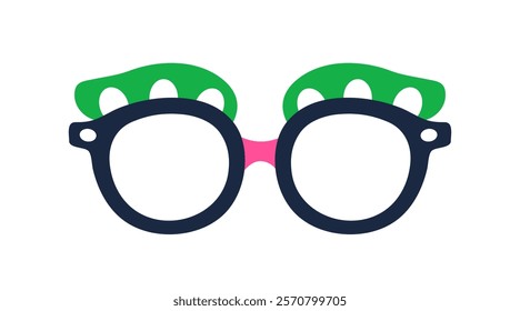 Fun party glasses for festive Purim carnival. Eyewear, playful quirky accessory for funny holiday celebration, masquerade. Costume prop. Flat vector illustration isolated on white background