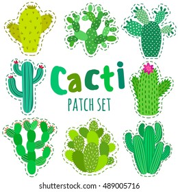 Fun Patch Kaktus Set. Druckstift, Abzeichen, Aufkleber, Sammlung. Kaktus-Vektorgrafik 