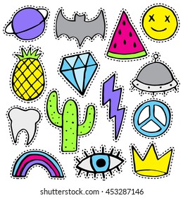 Fun Patch Set. Print Pin, Badge, Sticker, Collection. Vector Illustration