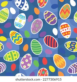 Fun Pattern of Colorful Easter Eggs in Checkered Background