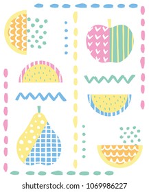 Fun pattern with fruits. Vector illustration.