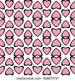 Fun pattern with pink hearts on white background