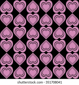 Fun pattern with violet and black hearts on black background