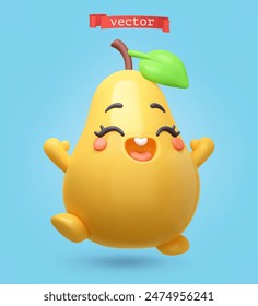 Fun pear character, 3d render vector cartoon icon