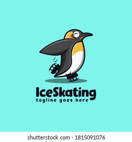 Fun penguin skating mascot cartoon logo template on light background