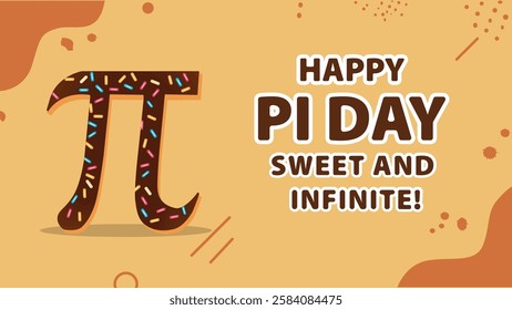 A fun Pi Day banner with the Pi symbol decorated with colorful sprinkles, celebrating Pi's sweetness and infinite nature.