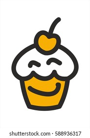 Fun pie isolated on white background. Icon sweets, hand-drawn