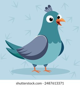 Fun Pigeon character. Vector flat cartoon character illustration icon. Cute Pigeon, dove concept. Cartoon urban gray blue dove in flat design style.  Illustration of bird animal, dove with wings