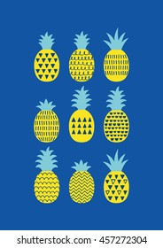 Fun pineapples set. Vector illustration.