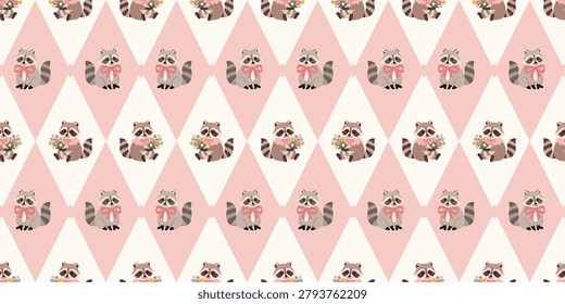 Fun pink and gray colorful pattern featuring adorable cats in triangle shapes ideal for nursery or children's wallpaper and fabric design