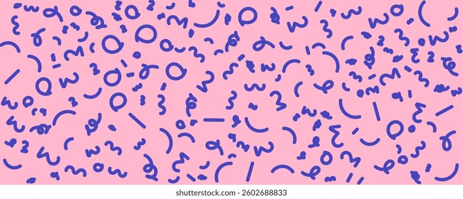 Fun pink line doodle seamless pattern. Creative abstract squiggle style drawing background for children or trendy design with basic shapes. Simple childish scribble wallpaper print.