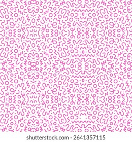 Fun pink line doodle seamless pattern. Creative abstract squiggle style drawing background for children or trendy design with basic shapes. Simple childish scribble wallpaper print