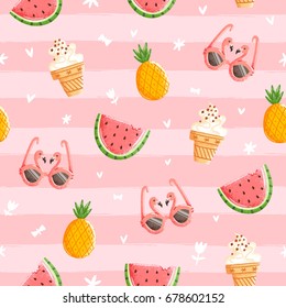 Fun pink summer seamless pattern, vector