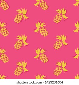 Fun pink and yellow pineapples vector pattern background. Great as a summer textile print, party invitation or packaging. Surface pattern design.