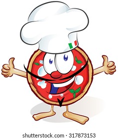 fun pizza cartoon with hat and thumb up