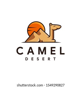 Fun playful Camel and desert logo icon vector illustration on white background