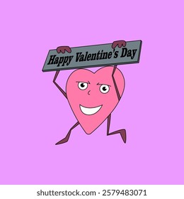 Fun and playful cartoon illustration of a heart character celebrating Valentine's Day. The simple yet expressive design is perfect for a variety of projects.