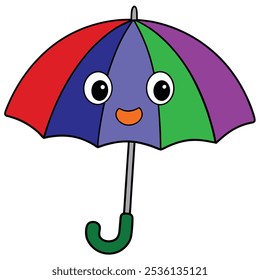 Fun and playful cartoon umbrella vector illustration with expressive eyes, perfect for kids’ projects, decor, digital prints, and designs adding a colorful and whimsical touch.