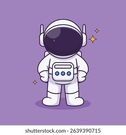 A fun and playful collection of cartoon astronaut illustrations in hand-drawn flat style. Featuring astronauts in various poses, space helmets, rockets, planets, stars, satellites, and cosmic elements