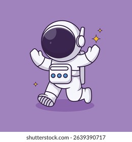 A fun and playful collection of cartoon astronaut illustrations in hand-drawn flat style. Featuring astronauts in various poses, space helmets, rockets, planets, stars, satellites, and cosmic elements