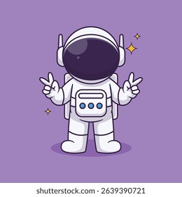 A fun and playful collection of cartoon astronaut illustrations in hand-drawn flat style. Featuring astronauts in various poses, space helmets, rockets, planets, stars, satellites, and cosmic elements