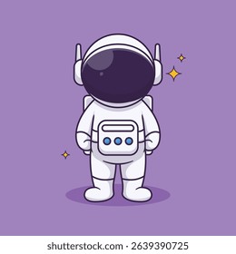A fun and playful collection of cartoon astronaut illustrations in hand-drawn flat style. Featuring astronauts in various poses, space helmets, rockets, planets, stars, satellites, and cosmic elements