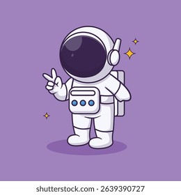 A fun and playful collection of cartoon astronaut illustrations in hand-drawn flat style. Featuring astronauts in various poses, space helmets, rockets, planets, stars, satellites, and cosmic elements