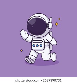 A fun and playful collection of cartoon astronaut illustrations in hand-drawn flat style. Featuring astronauts in various poses, space helmets, rockets, planets, stars, satellites, and cosmic elements