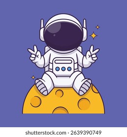 A fun and playful collection of cartoon astronaut illustrations in hand-drawn flat style. Featuring astronauts in various poses, space helmets, rockets, planets, stars, satellites, and cosmic elements