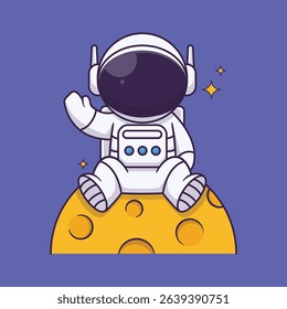 A fun and playful collection of cartoon astronaut illustrations in hand-drawn flat style. Featuring astronauts in various poses, space helmets, rockets, planets, stars, satellites, and cosmic elements