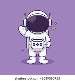A fun and playful collection of cartoon astronaut illustrations in hand-drawn flat style. Featuring astronauts in various poses, space helmets, rockets, planets, stars, satellites, and cosmic elements