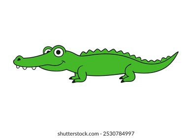 Divertido e brincalhão crocodilo desenho animado estilo ilustração de arte vetorial. Ideal para projetos infantis, mercadorias ou materiais educacionais