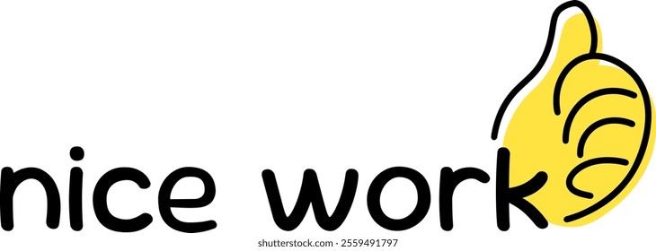 Fun and Playful Nice Work Text with Thumbs Up Illustration