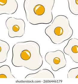 Fun and playful seamless pattern of fried eggs on a white background. Vector illustration