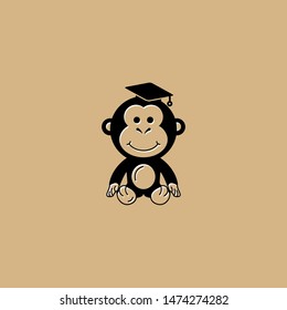 fun and playful stuffed monkey and graduation hat logo mascot design icon vector illustration inspiration. Little animal toy, cute doll character